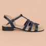 Sandale dama bleumarin din piele naturala cu cusaturi albe S2BL